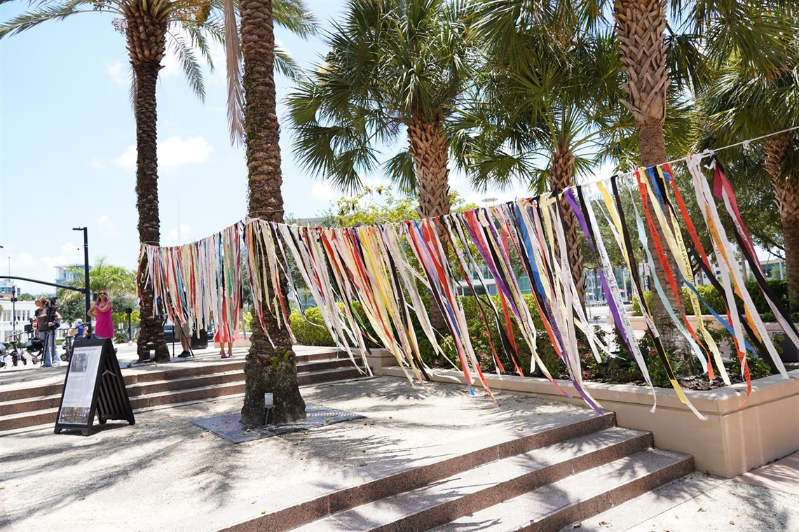 Prayer ribbons displayed in front of Orlando City Hall